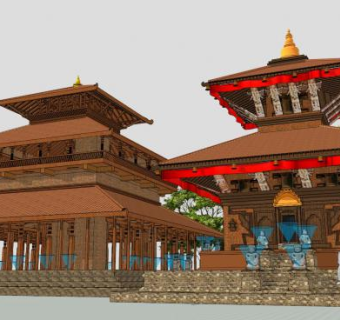 尼泊尔寺庙建筑群SU模型下载_sketchup草图大师SKP模型