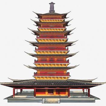 传统建筑保圣寺塔SU模型下载_sketchup草图大师SKP模型