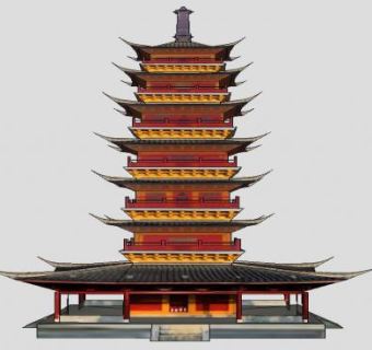 传统建筑保圣寺塔SU模型下载_sketchup草图大师SKP模型