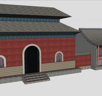 传统建筑安阳天宁寺正门SU模型下载_sketchup草图大师SKP模型