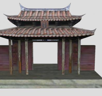 传统古寺龙山寺山门建筑SU模型下载_sketchup草图大师SKP模型