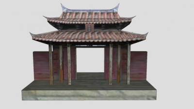 传统古寺龙山寺山门建筑SU模型下载_sketchup草图大师SKP模型