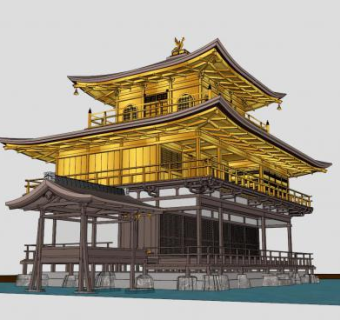 日本寺庙鹿苑寺金阁建筑SU模型下载_sketchup草图大师SKP模型