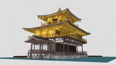 日本寺庙鹿苑寺金阁建筑SU模型下载_sketchup草图大师SKP模型