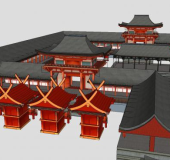 日本奈良神社建筑SU模型下载_sketchup草图大师SKP模型