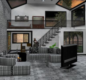 工业风格我的客厅SU模型下载_sketchup草图大师SKP模型