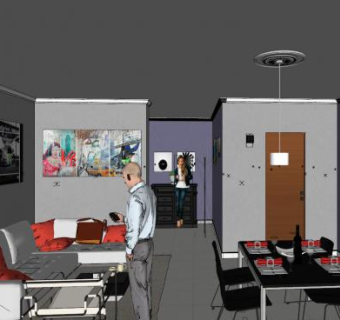 简约风格客厅装修SU模型下载_sketchup草图大师SKP模型