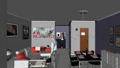 简约风格客厅装修SU模型下载_sketchup草图大师SKP模型