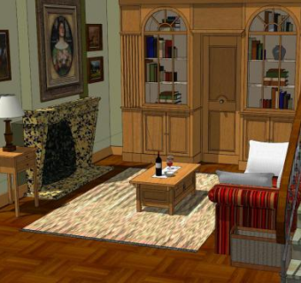 复古沙龙客厅SU模型下载_sketchup草图大师SKP模型