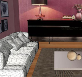 粉色背景温馨客厅SU模型下载_sketchup草图大师SKP模型