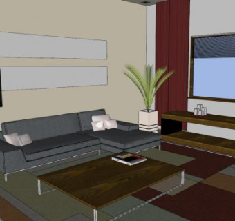 现代房间装饰客厅SU模型下载_sketchup草图大师SKP模型