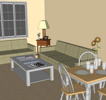现代公寓客厅房间装修SU模型下载_sketchup草图大师SKP模型