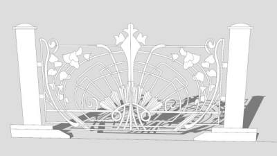 别墅大门铁艺门门头SU模型下载_sketchup草图大师SKP模型