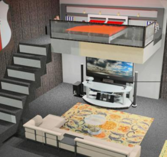 小工作室阁楼客厅SU模型下载_sketchup草图大师SKP模型