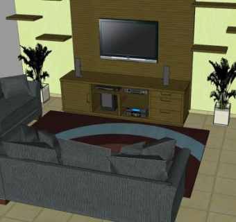 萨拉家庭影院客厅SU模型下载_sketchup草图大师SKP模型