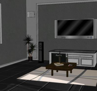 现代小黑屋客厅SU模型下载_sketchup草图大师SKP模型