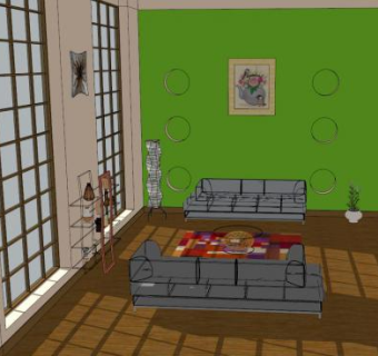 田园风格室内客厅SU模型下载_sketchup草图大师SKP模型