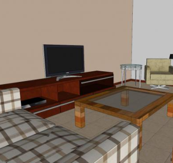 简约朴素风格室内客厅SU模型下载_sketchup草图大师SKP模型