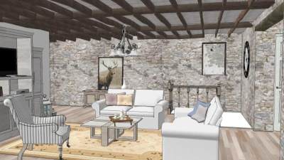 乡间别墅室内客厅SU模型下载_sketchup草图大师SKP模型