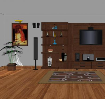 客厅电视休息室SU模型下载_sketchup草图大师SKP模型