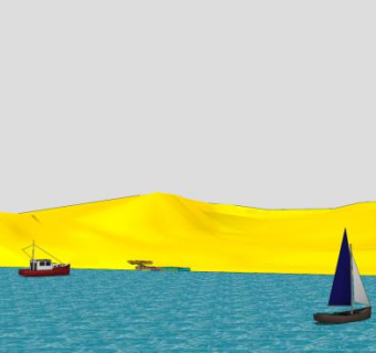 驳船码头和海上航行的船SU模型下载_sketchup草图大师SKP模型