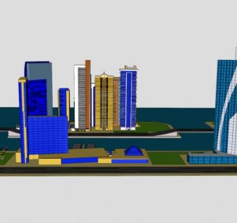 海上城市建筑综合体SU模型下载_sketchup草图大师SKP模型