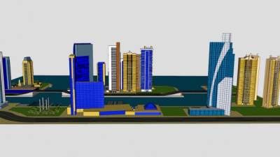 海上城市建筑综合体SU模型下载_sketchup草图大师SKP模型