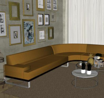 现代简约风格装修客厅SU模型下载_sketchup草图大师SKP模型