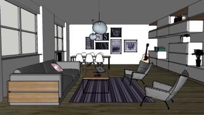 现代沙发家具客厅装修SU模型下载_sketchup草图大师SKP模型