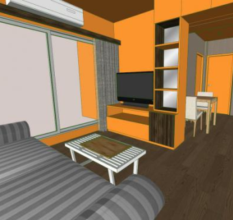 现代公寓内部客厅装修SU模型下载_sketchup草图大师SKP模型