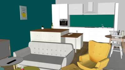 巴黎公寓现代客厅SU模型下载_sketchup草图大师SKP模型