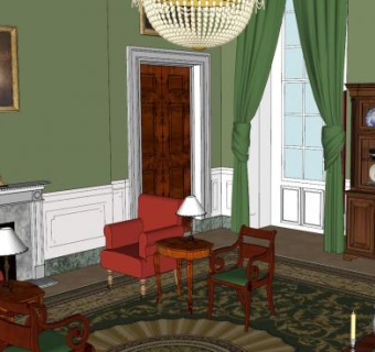 白宫内部绿色客厅SU模型下载_sketchup草图大师SKP模型