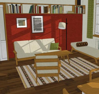 现代城市公寓客厅SU模型下载_sketchup草图大师SKP模型