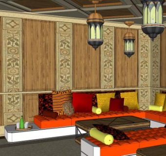现代摩洛哥厅客厅装修SU模型下载_sketchup草图大师SKP模型