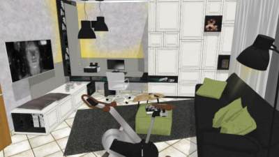 黑棕色宜家客厅装修SU模型下载_sketchup草图大师SKP模型