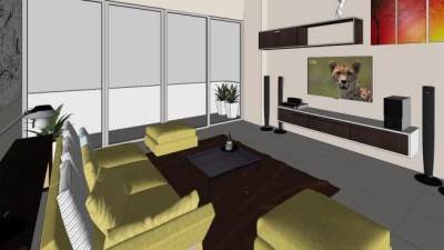 简约布艺沙发客厅SU模型下载_sketchup草图大师SKP模型