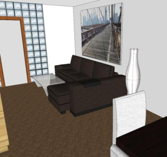 简约客厅布局装修SU模型下载_sketchup草图大师SKP模型