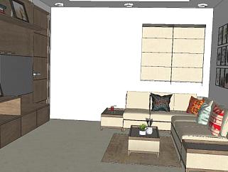 现代客厅起居室装修SU模型下载_sketchup草图大师SKP模型