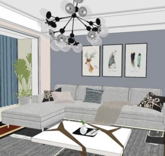 简约现代室内客厅SU模型下载_sketchup草图大师SKP模型