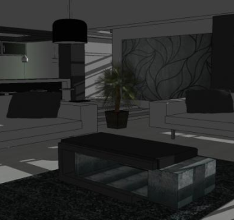 室内豪华公寓客厅SU模型下载_sketchup草图大师SKP模型