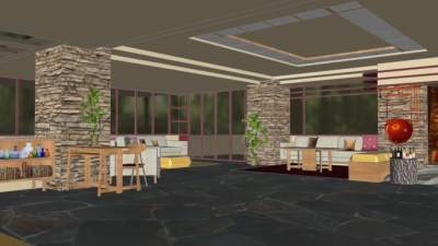 现代乡村家居客厅装修SU模型下载_sketchup草图大师SKP模型