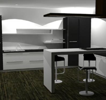 现代室内黑白厨房SU模型下载_sketchup草图大师SKP模型