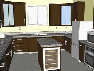 现代风格U型室内厨房SU模型下载_sketchup草图大师SKP模型