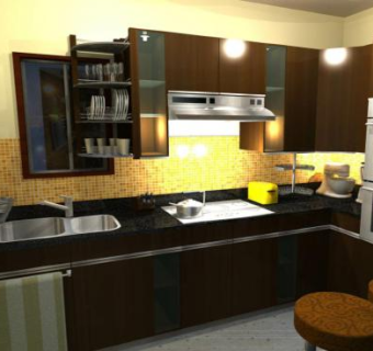 简约小厨房室内装修SU模型下载_sketchup草图大师SKP模型