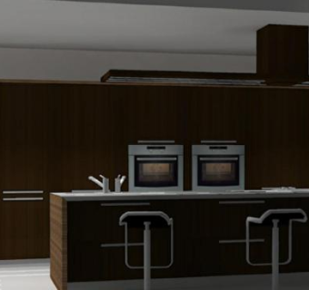 现代岛型厨房装修SU模型下载_sketchup草图大师SKP模型