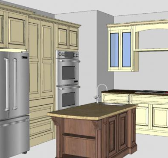 胡桃岛小厨房家具SU模型下载_sketchup草图大师SKP模型
