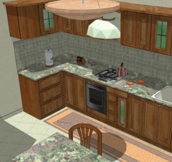 复古板式L型厨房SU模型下载_sketchup草图大师SKP模型
