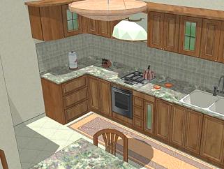 复古板式L型厨房SU模型下载_sketchup草图大师SKP模型