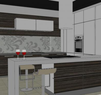 简约厨房台子装修SU模型下载_sketchup草图大师SKP模型