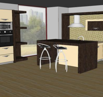 现代橱柜岛型厨房SU模型下载_sketchup草图大师SKP模型